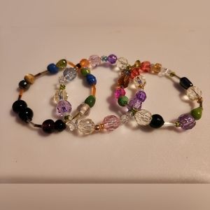 Handmade Multi-colored Plastic and Glass Beaded Bracelet Set